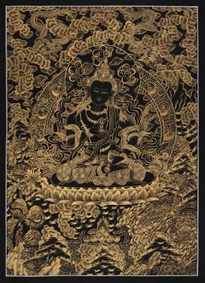 Vajrasattva With Black and Gold Details | Traditional Tibetan Dorje Sempa Thangka Painting
